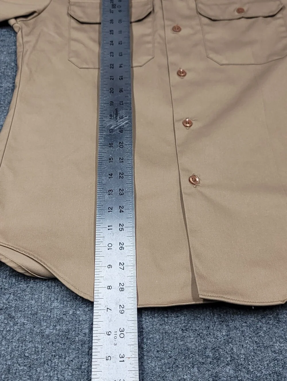 Vintage 70’s US Army Khaki Tan No Ptches Dress Shirt Size S